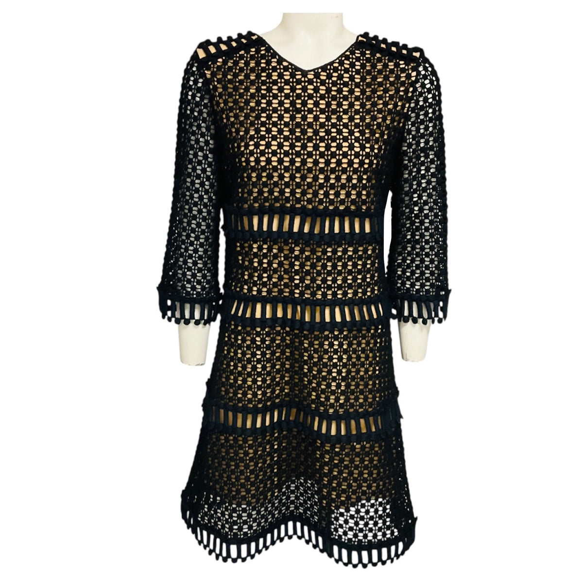Chloe Black / Navy / Nude Popcorn Wool Embroidery Lace Cocktail Dress