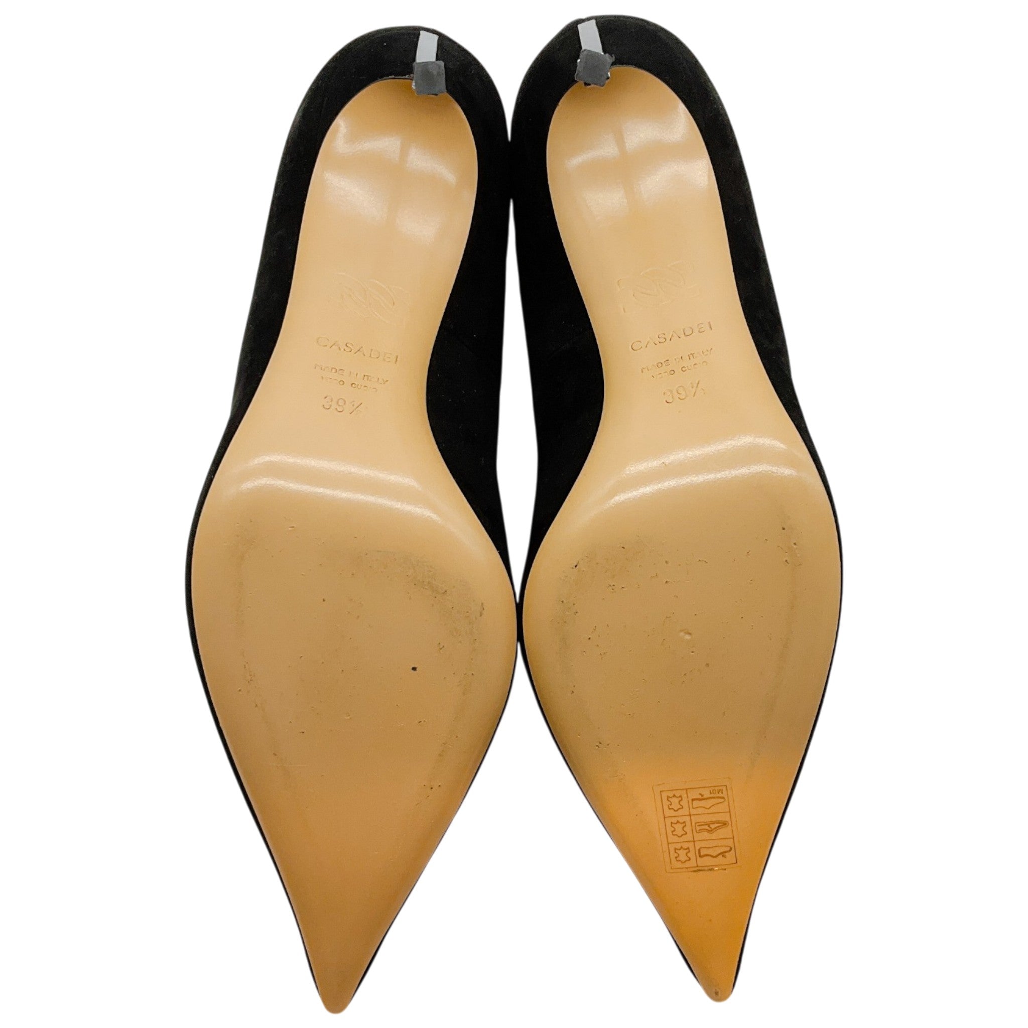 Casadei Black Suede Scalloped Edge Pumps with Silver Blade Heel