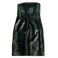 Load image into Gallery viewer, Chanel Green Iridescent Sequined Strapless Mini Cocktail Dress with CC Logo Plate
