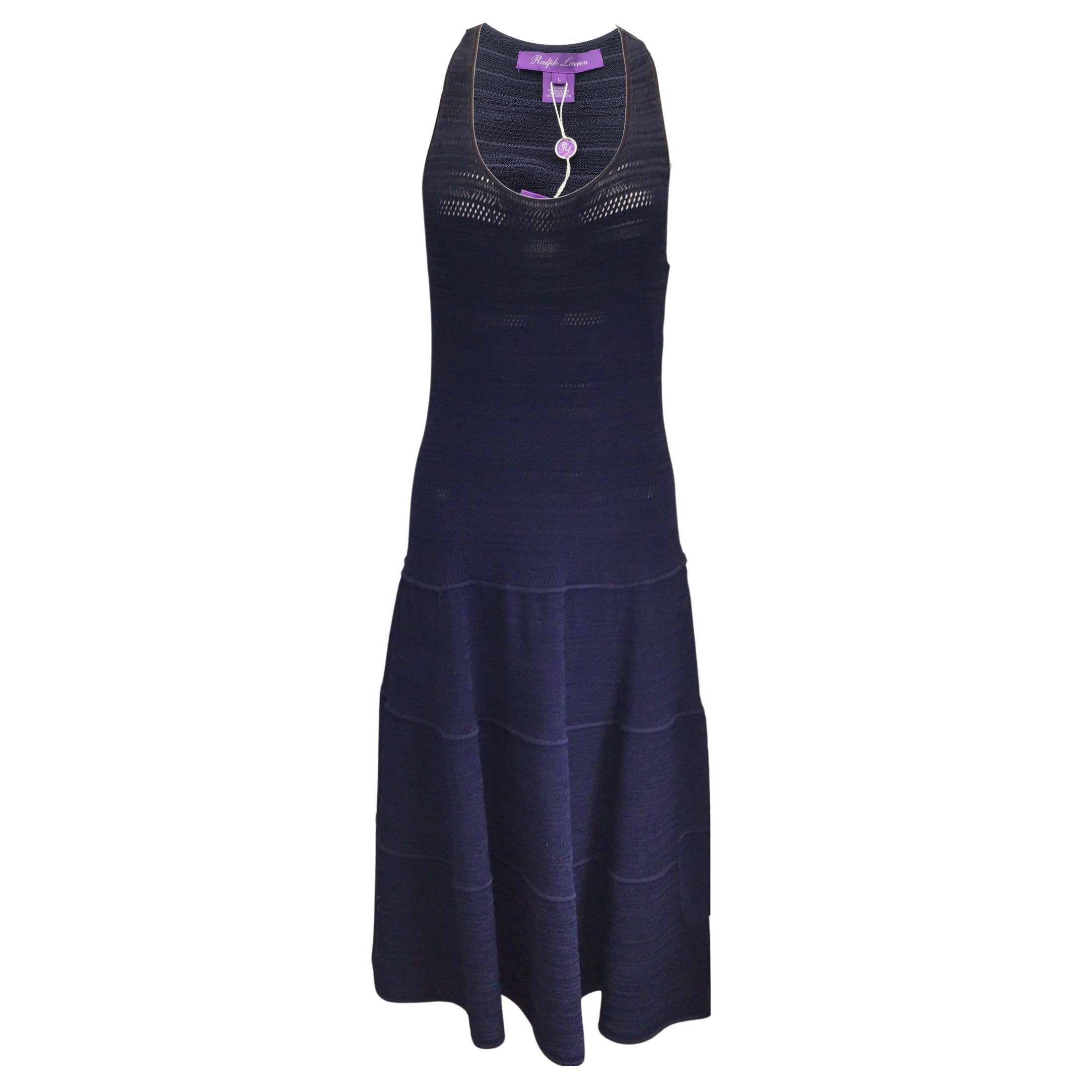 Ralph Lauren Collection Navy Blue Sleeveless Flared Knit Midi Dress