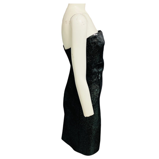 Chanel Green Iridescent Sequined Strapless Mini Cocktail Dress with CC Logo Plate