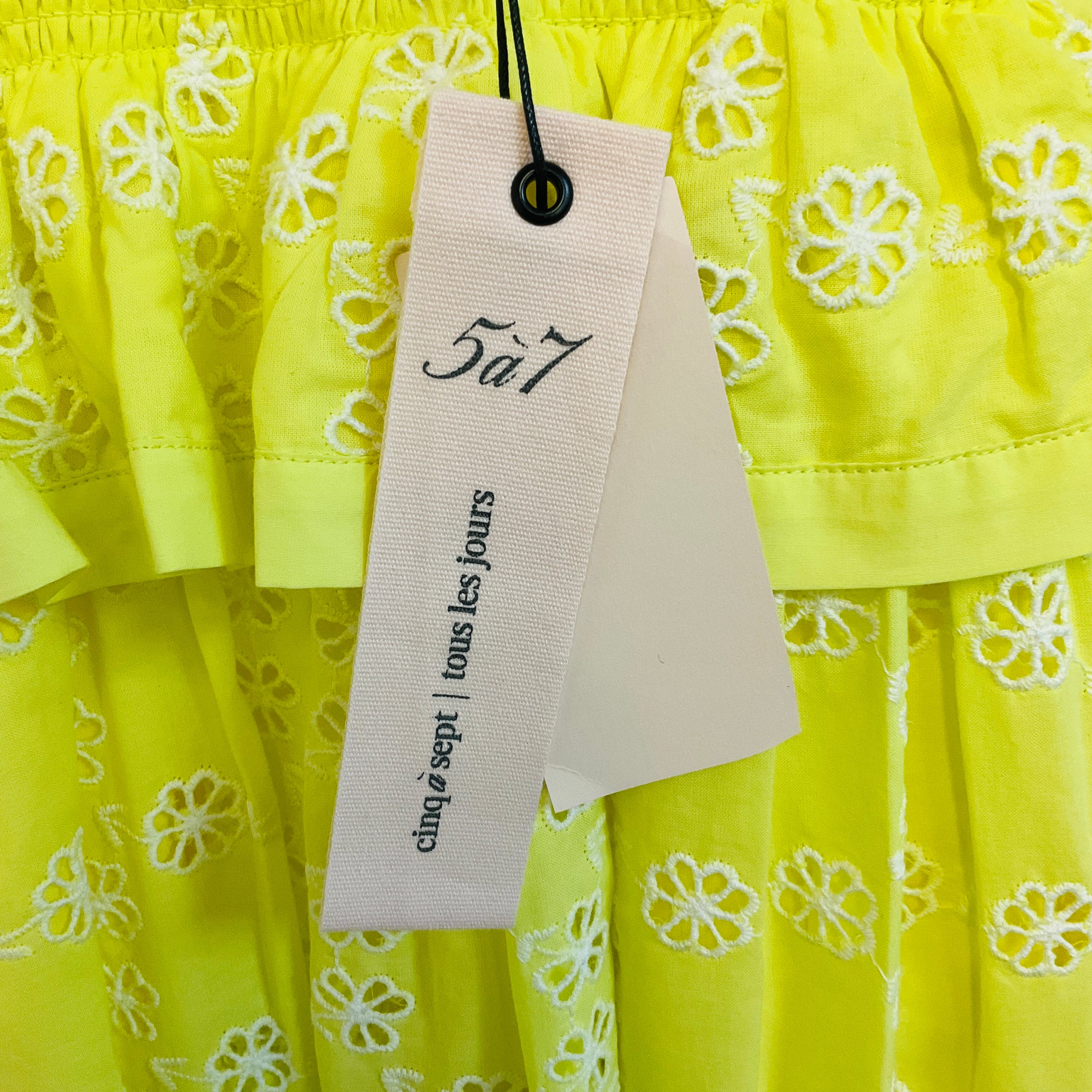 Cinq a Sept Yellow Dayglow / White Debie Sleeveless Eyelet Midi Dress