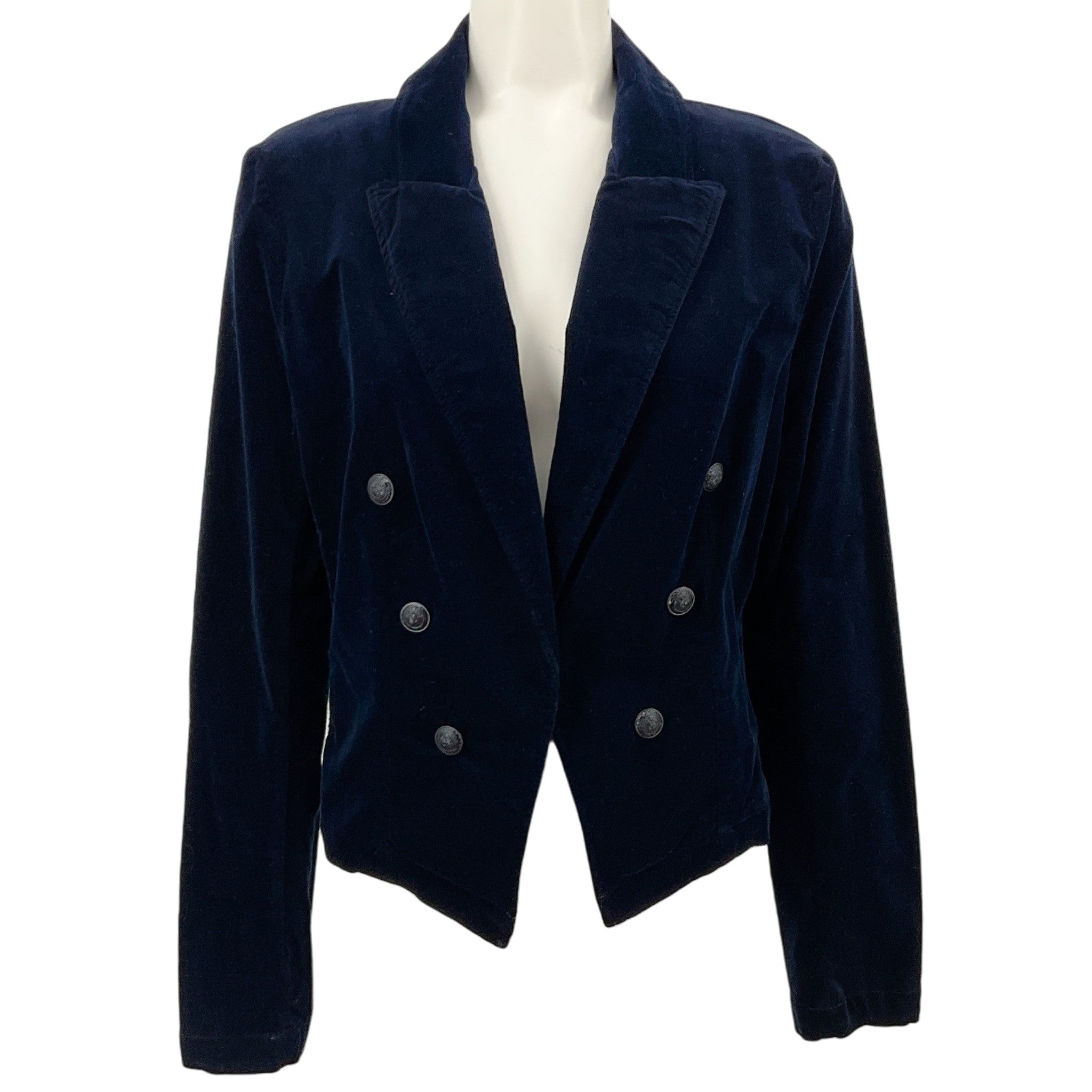 L'Agence Navy Blue Velvet Cropped Open Front Wayne Jacket
