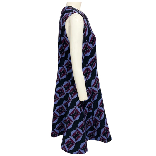 Marni Black / Purple / Burgundy Printed Sleeveless Wool Gauze Flared Midi Dress