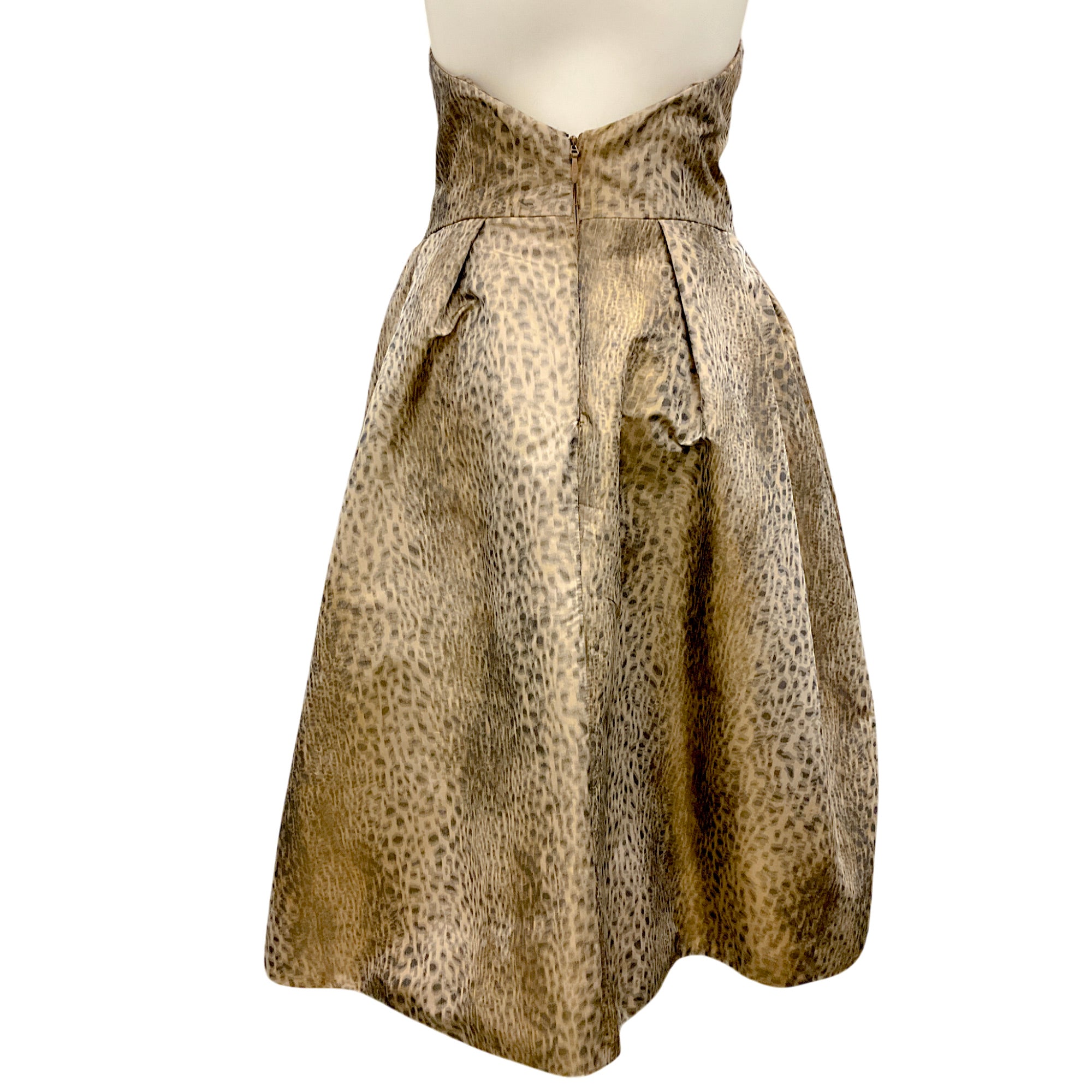 Monique Lhuillier Tan Animal Print Strapless Cocktail Dress