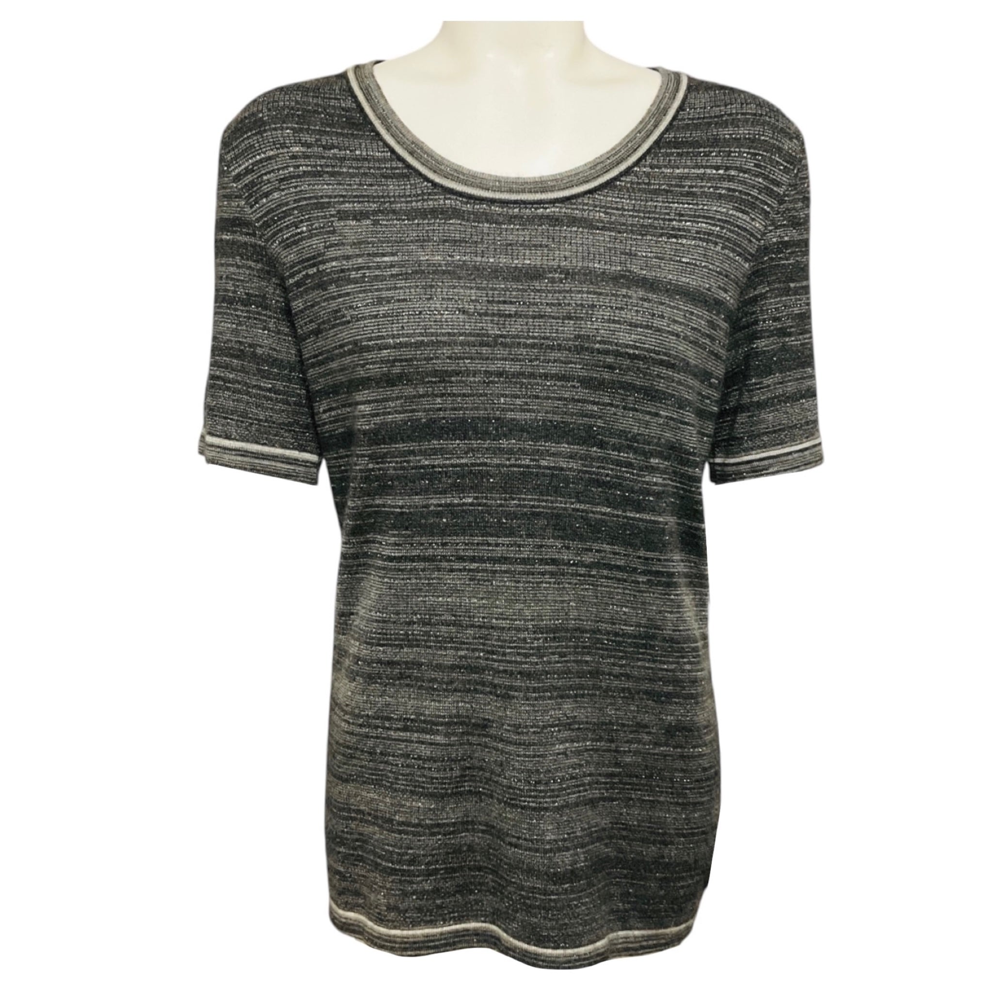 Chanel Grey Short Sleeved Cashmere Knit Pullover Sweater