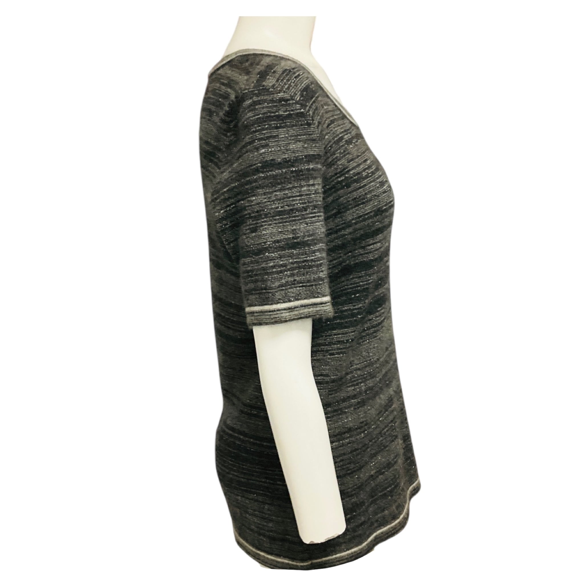 Chanel Grey Short Sleeved Cashmere Knit Pullover Sweater