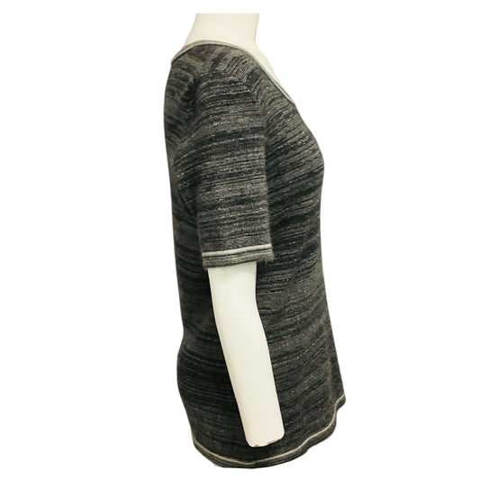 Chanel Grey Short Sleeved Cashmere Knit Pullover Sweater