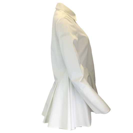 Christian Dior White Brocade Detail Peplum Hem Cotton Shirt