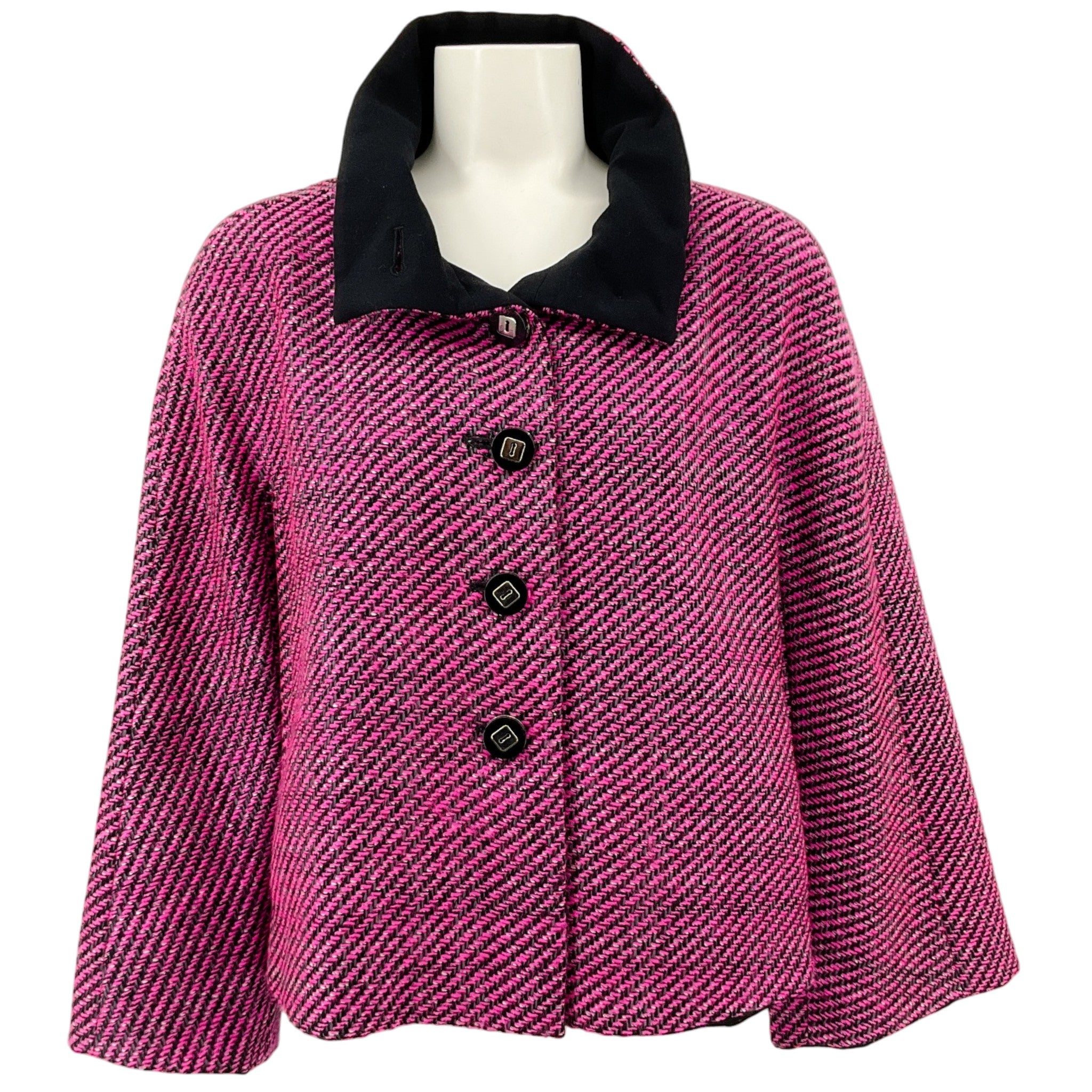 Escada Pink / Black Wool Knit Funnel Neck Jacket