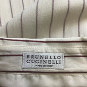 Brunello Cucinelli Ivory / Burgundy Striped Sleeveless Button-down Silk Top