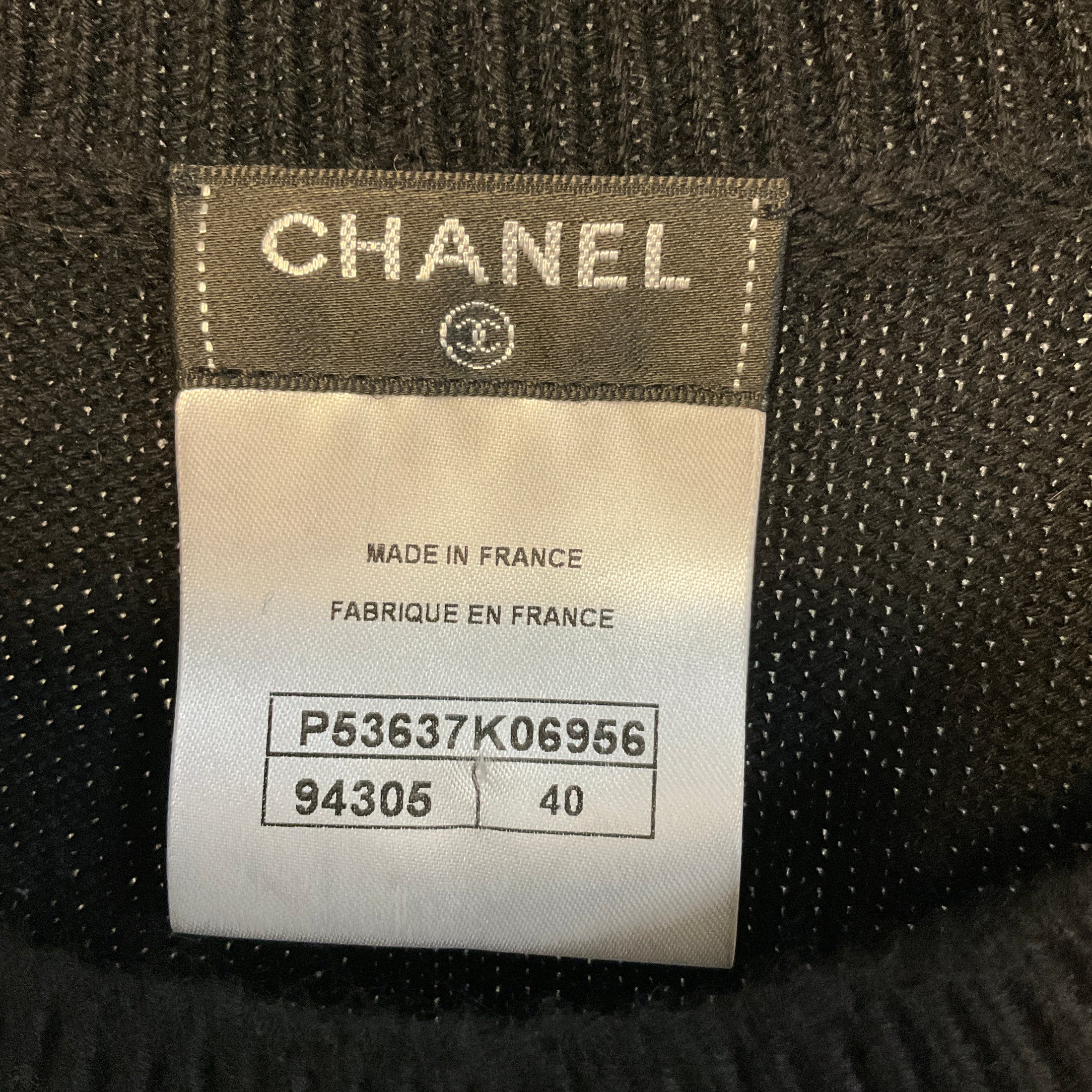 Chanel Black Faux Pearl Embellished Cotton and Cashmere Knit Dress with CC Logo Plate
