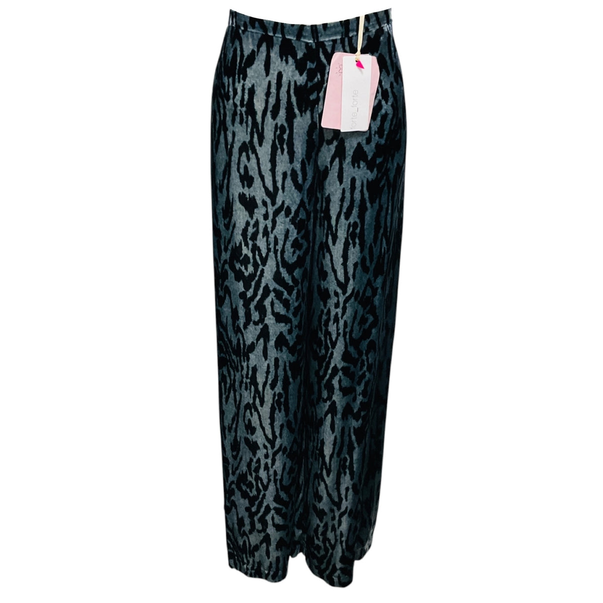 forte_forte Stone Blue Grey Leopard Printed Wide Leg Velvet Le Stampe Pants
