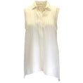 Load image into Gallery viewer, Brunello Cucinelli Ivory / Burgundy Striped Sleeveless Button-down Silk Top

