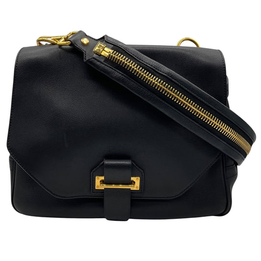Tom Ford Black / Gold Hardware Zipper Detail Leather Shoulder Bag