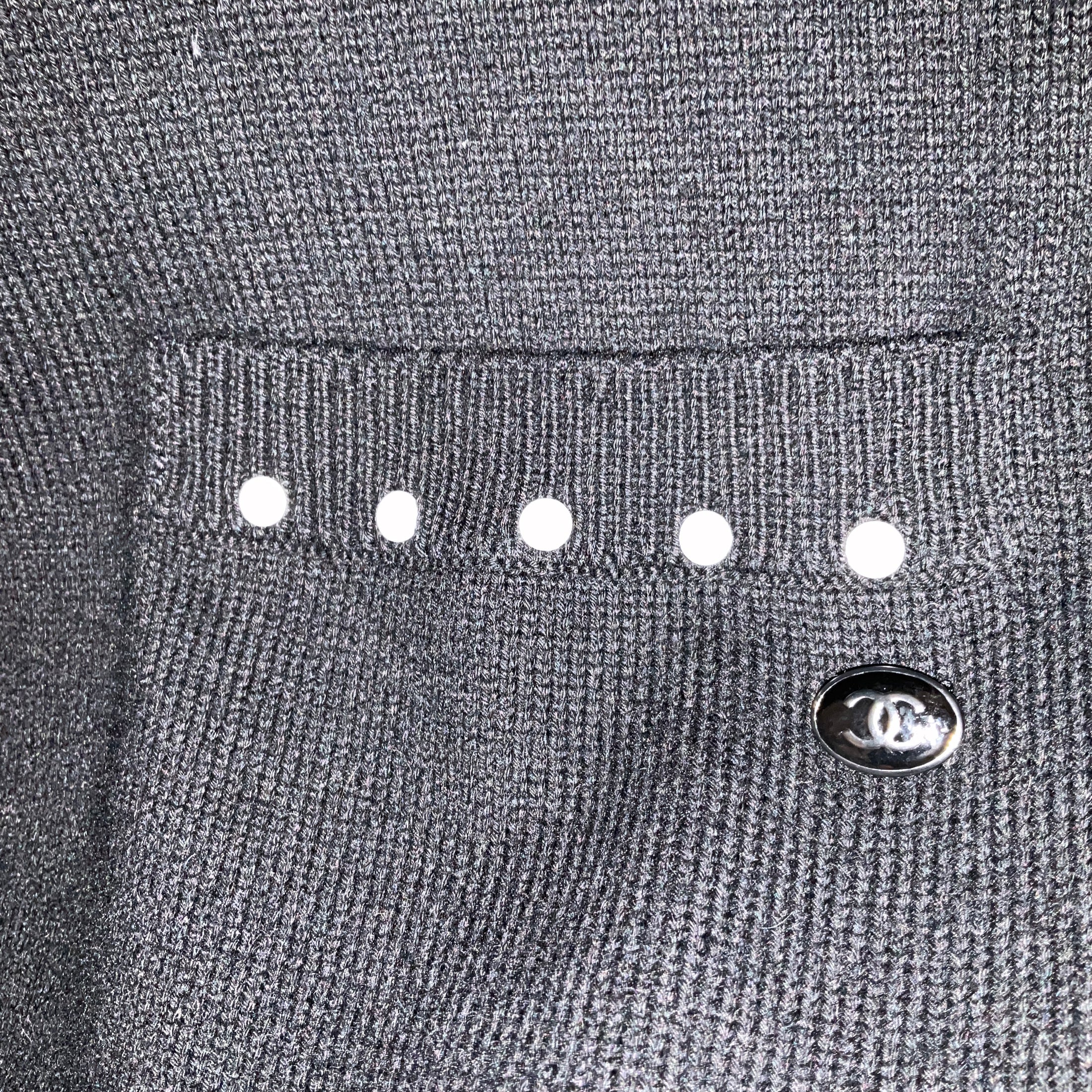 Chanel Black Faux Pearl Embellished Cotton and Cashmere Knit Dress with CC Logo Plate