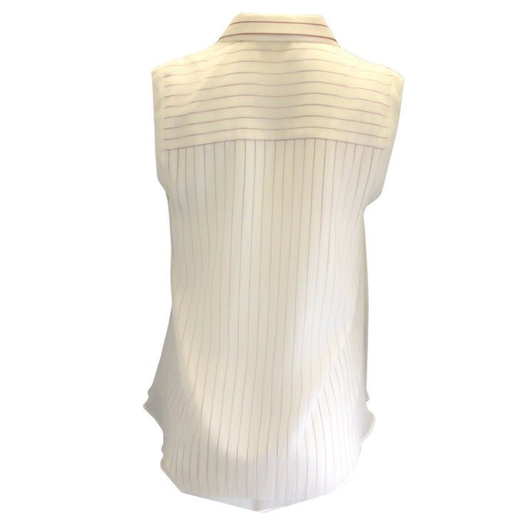 Brunello Cucinelli Ivory / Burgundy Striped Sleeveless Button-down Silk Top