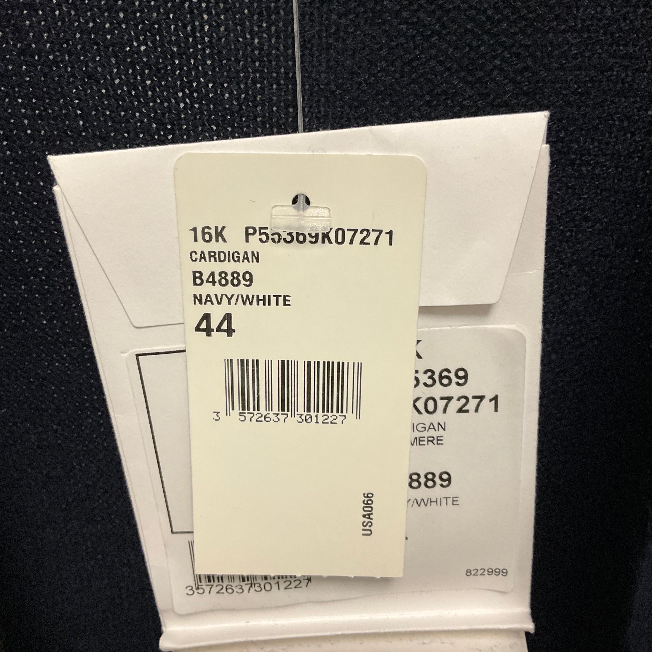 Chanel Navy / White 2016 Cashmere Knit Long Cardigan Sweater with Silver CC Logo Buttons