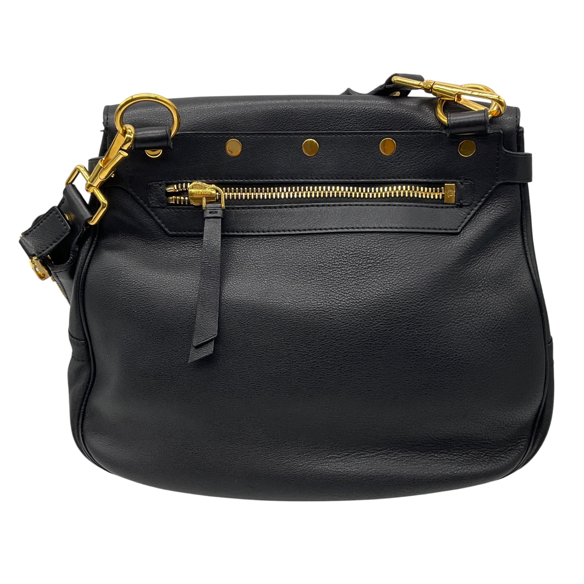 Tom Ford Black / Gold Hardware Zipper Detail Leather Shoulder Bag