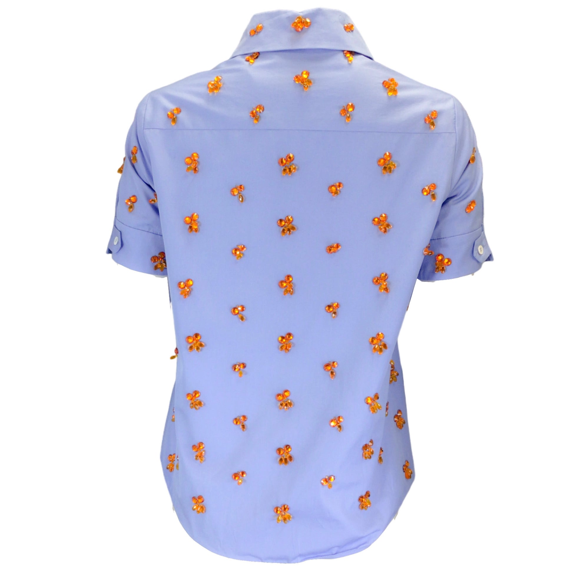 Duncan Blue / Orange Embellished Short Sleeved Button-down Cotton Shirt