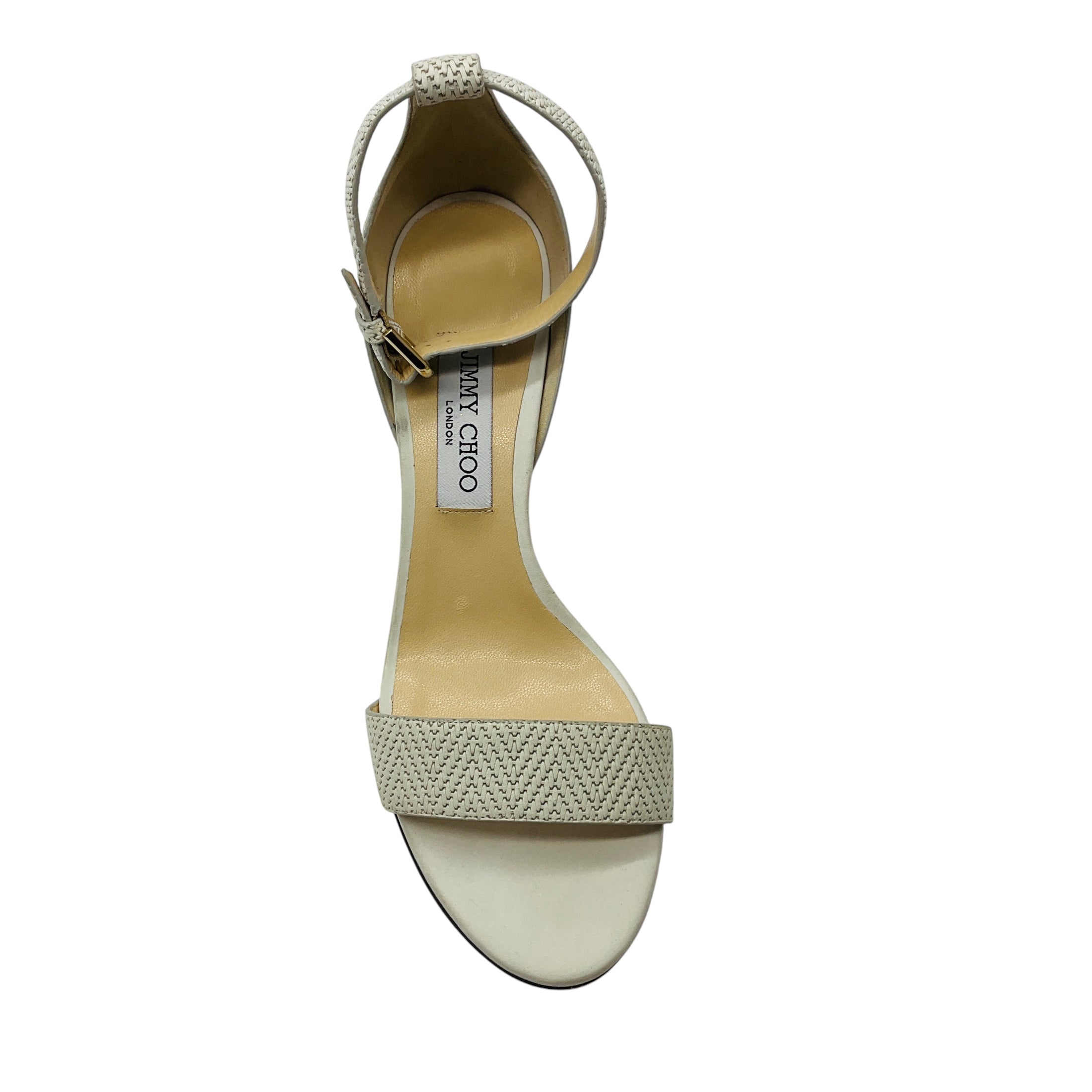Jimmy Choo Ecru Woven Ankle Strap Sandals