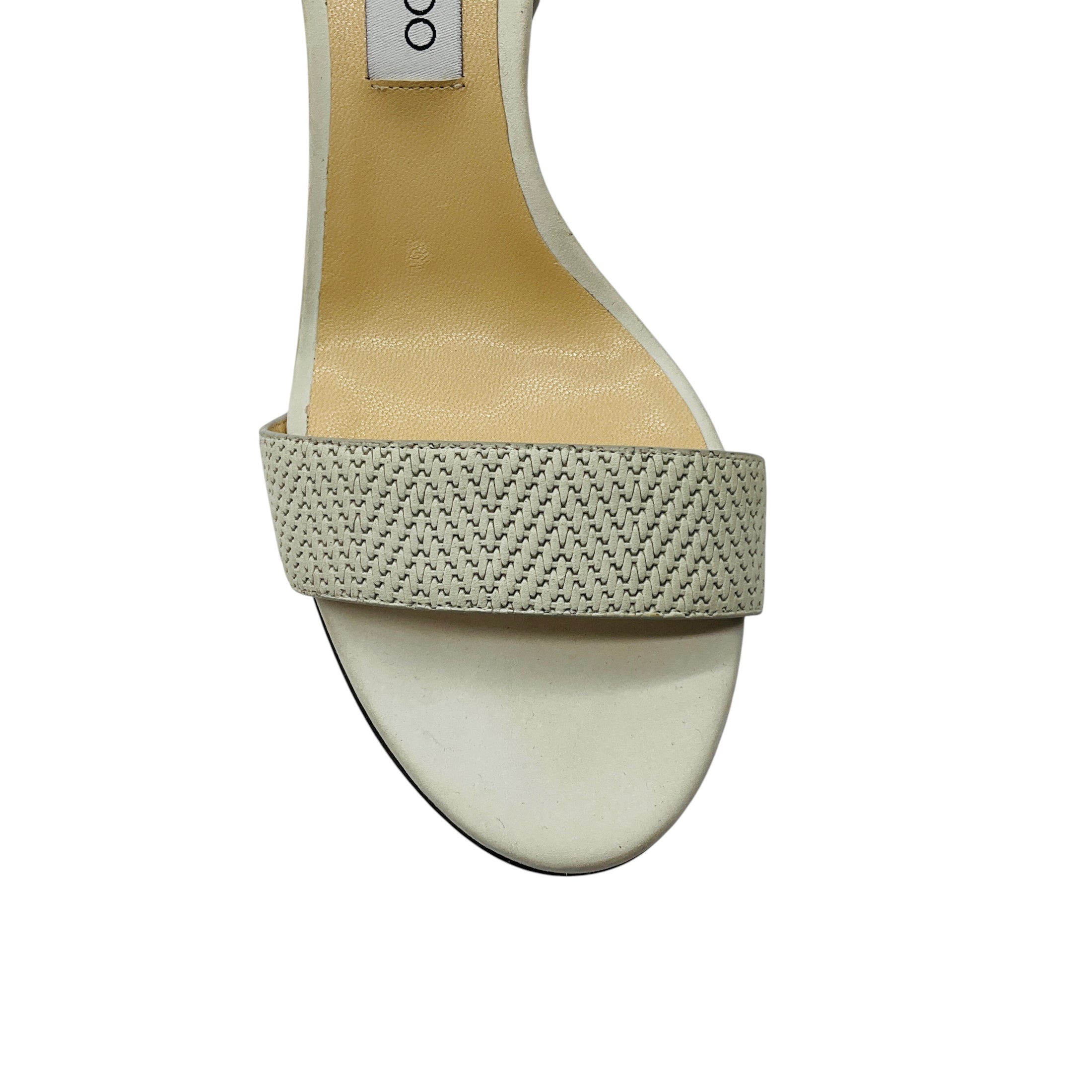 Jimmy Choo Ecru Woven Ankle Strap Sandals