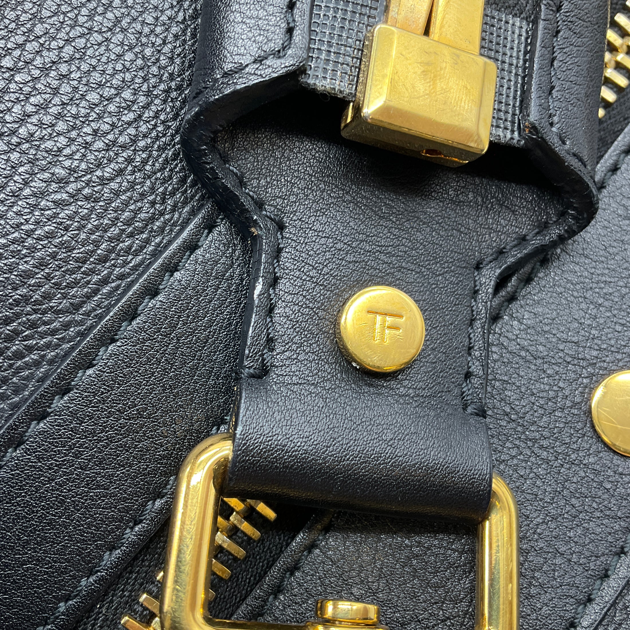 Tom Ford Black / Gold Hardware Zipper Detail Leather Shoulder Bag