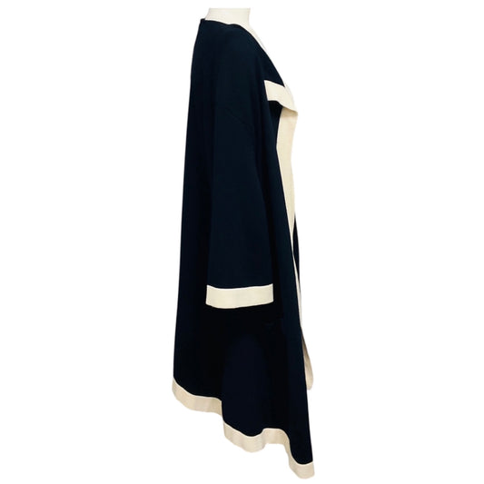 Chanel Navy / White 2016 Cashmere Knit Long Cardigan Sweater with Silver CC Logo Buttons