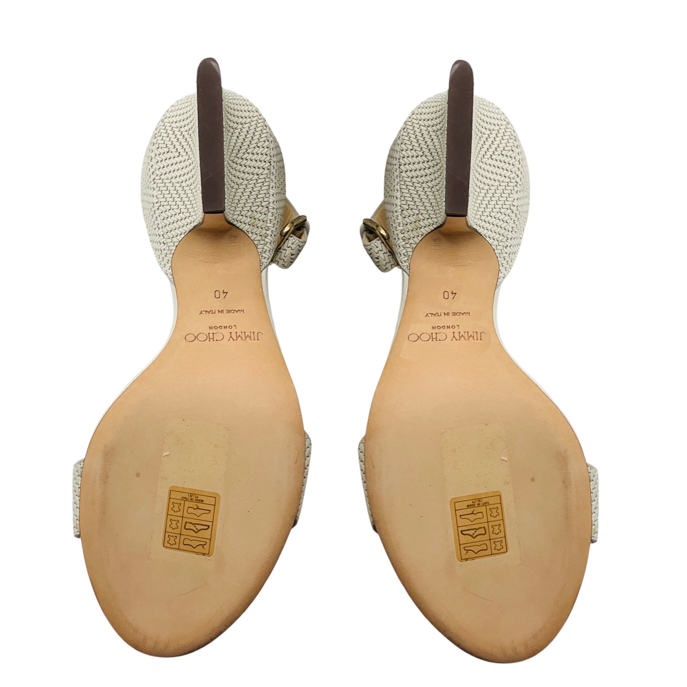Jimmy Choo Ecru Woven Ankle Strap Sandals