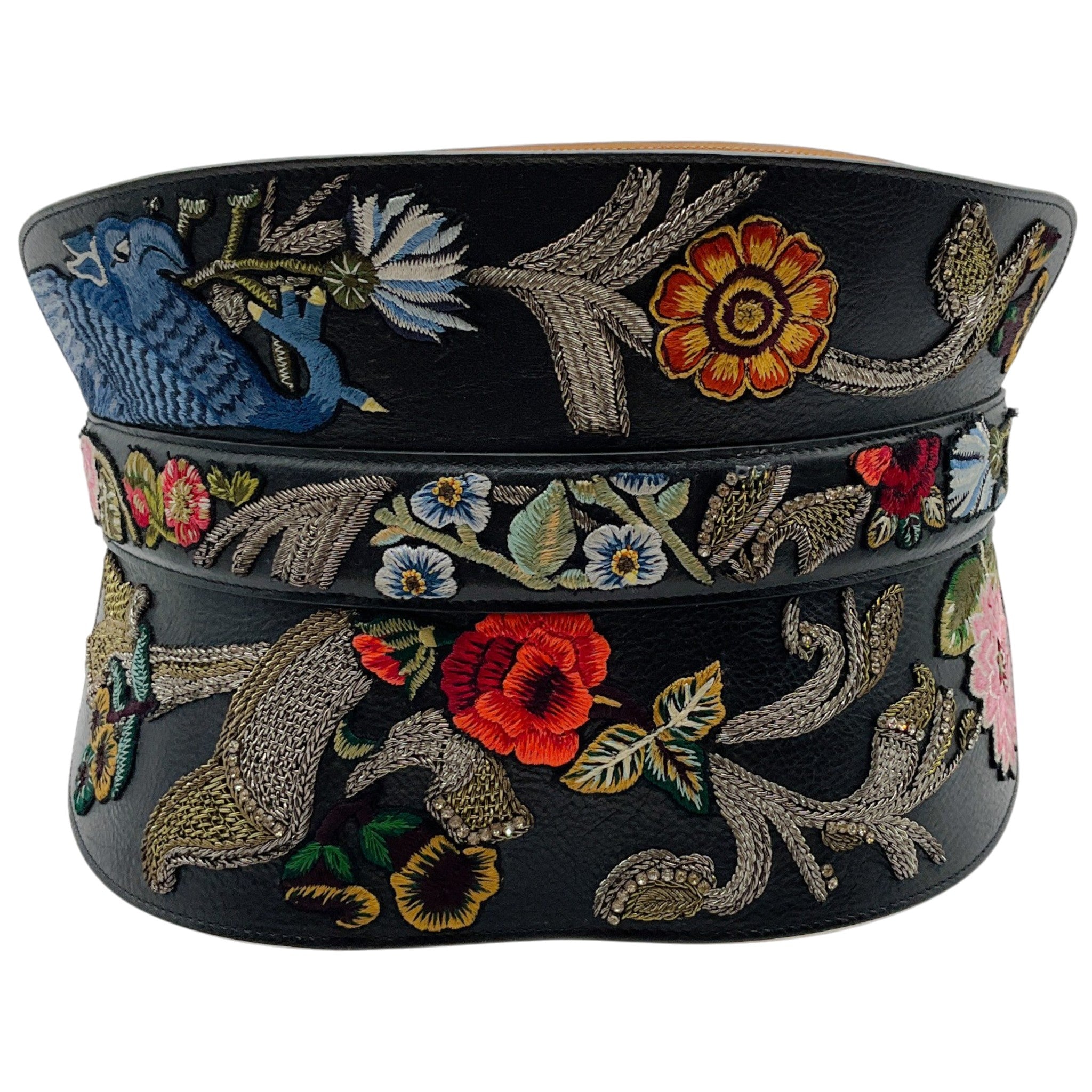 Alexander McQueen Black Leather Structured Corset Belt with Embroidery