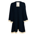 Load image into Gallery viewer, Chanel Navy / White 2016 Cashmere Knit Long Cardigan Sweater with Silver CC Logo Buttons

