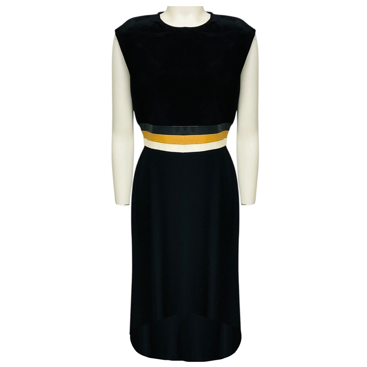 Derek Lam Black / Cream / Tan Sleeveless A-Line Dress with Tricolor Belt