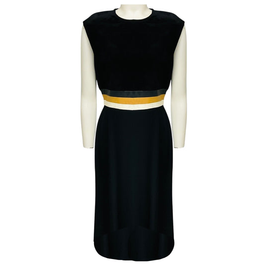 Derek Lam Black / Cream / Tan Sleeveless A-Line Dress with Tricolor Belt