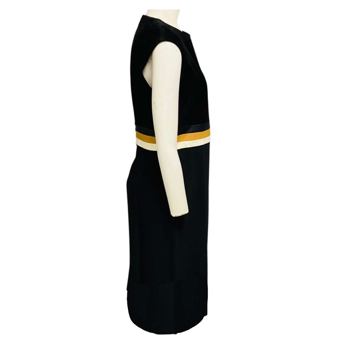 Derek Lam Black / Cream / Tan Sleeveless A-Line Dress with Tricolor Belt