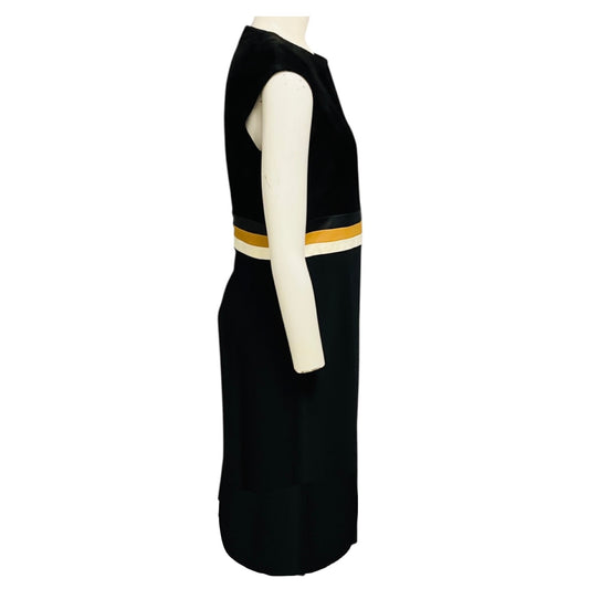 Derek Lam Black / Cream / Tan Sleeveless A-Line Dress with Tricolor Belt