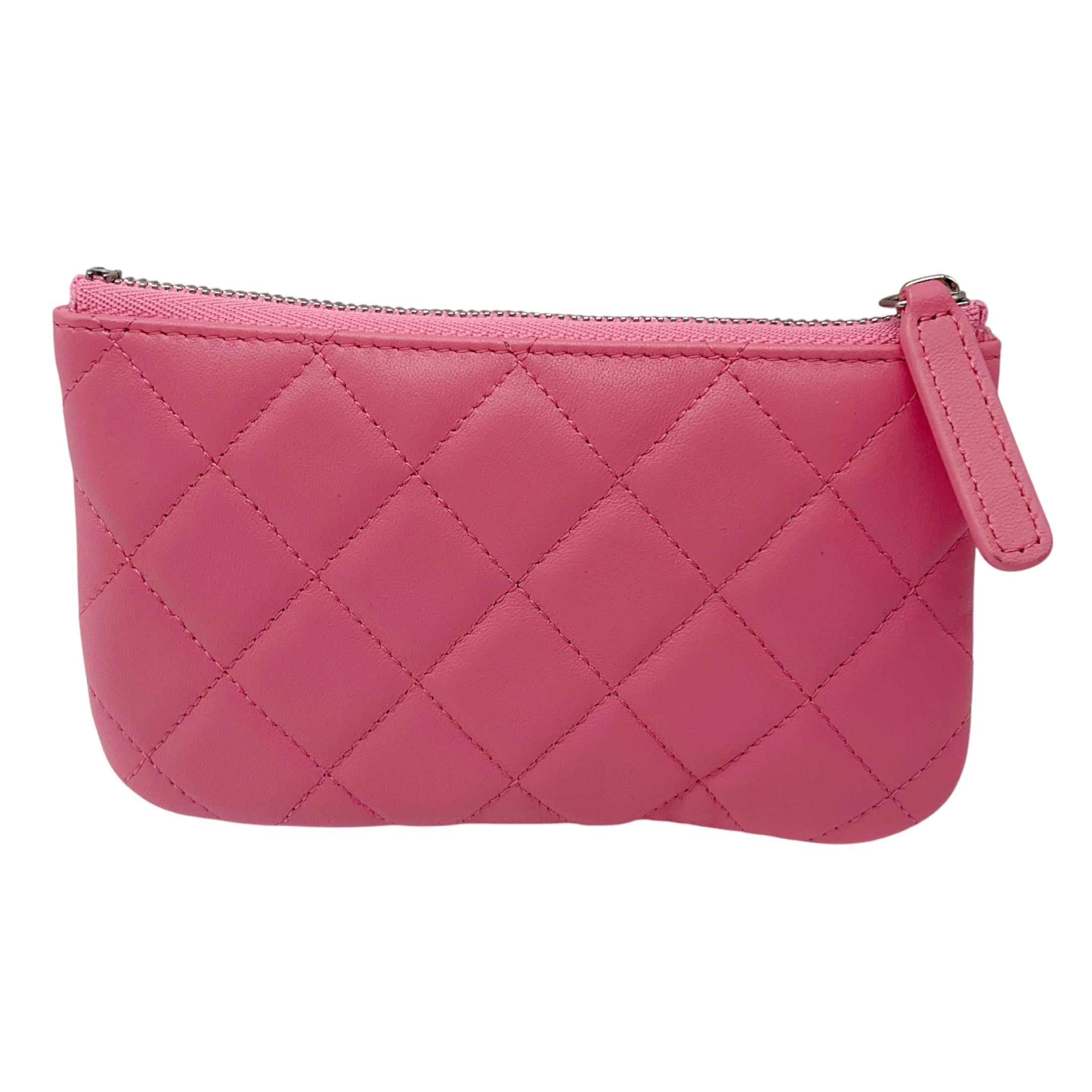 Chanel Pink Classic O Case Pouch Quilted Lambskin Mini Wallet