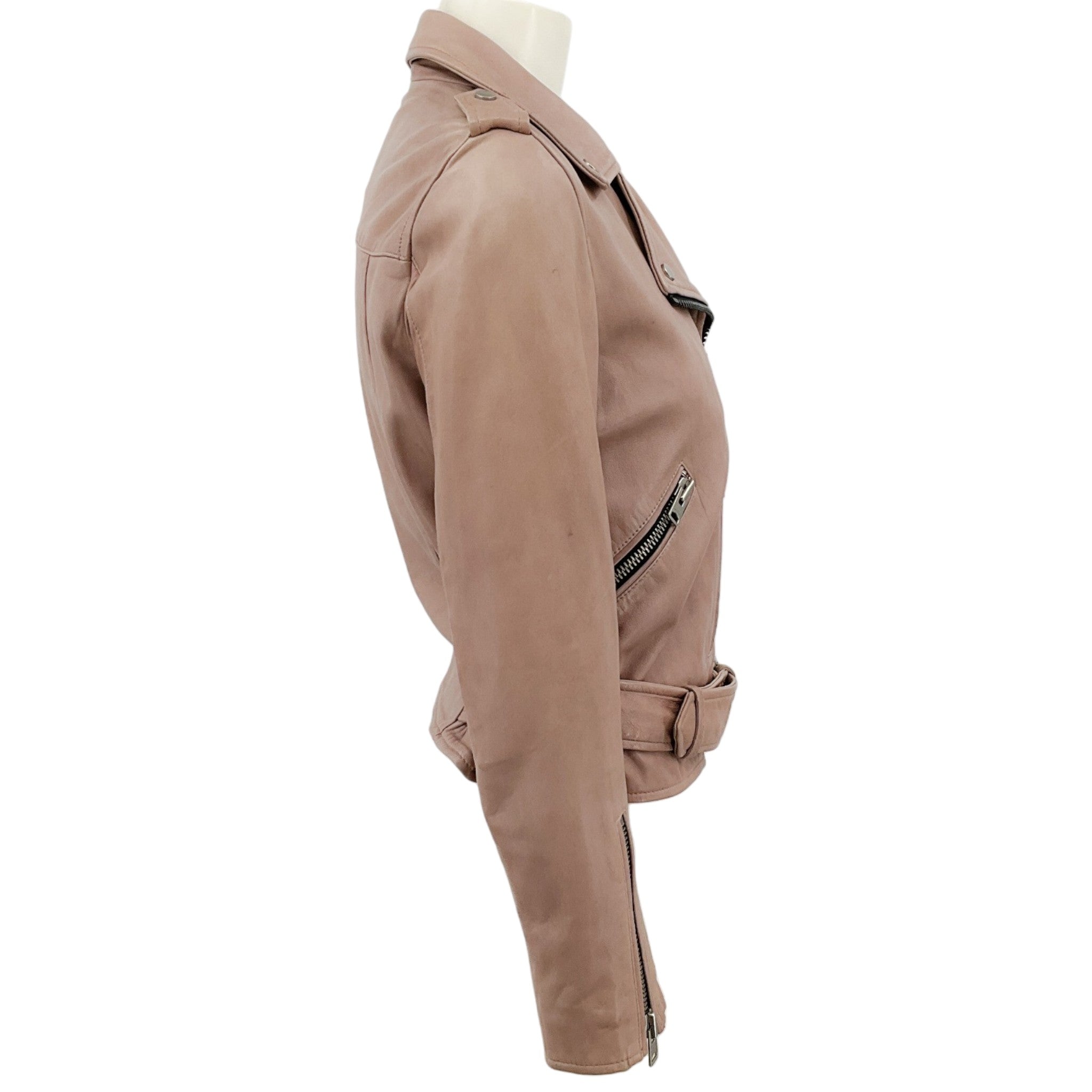 All Saints Blush Pink Leather Wyatt Zip Biker Jacket
