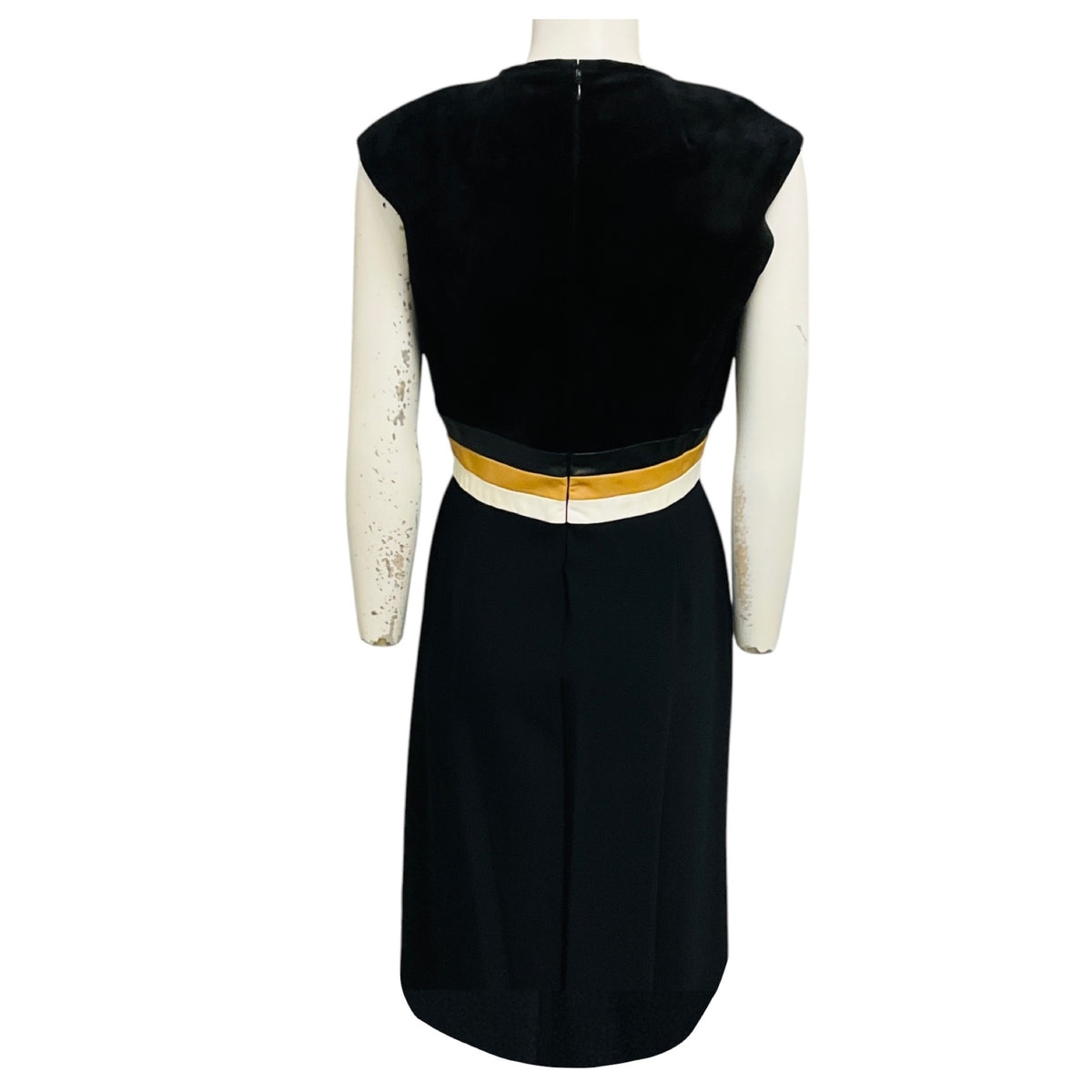 Derek Lam Black / Cream / Tan Sleeveless A-Line Dress with Tricolor Belt