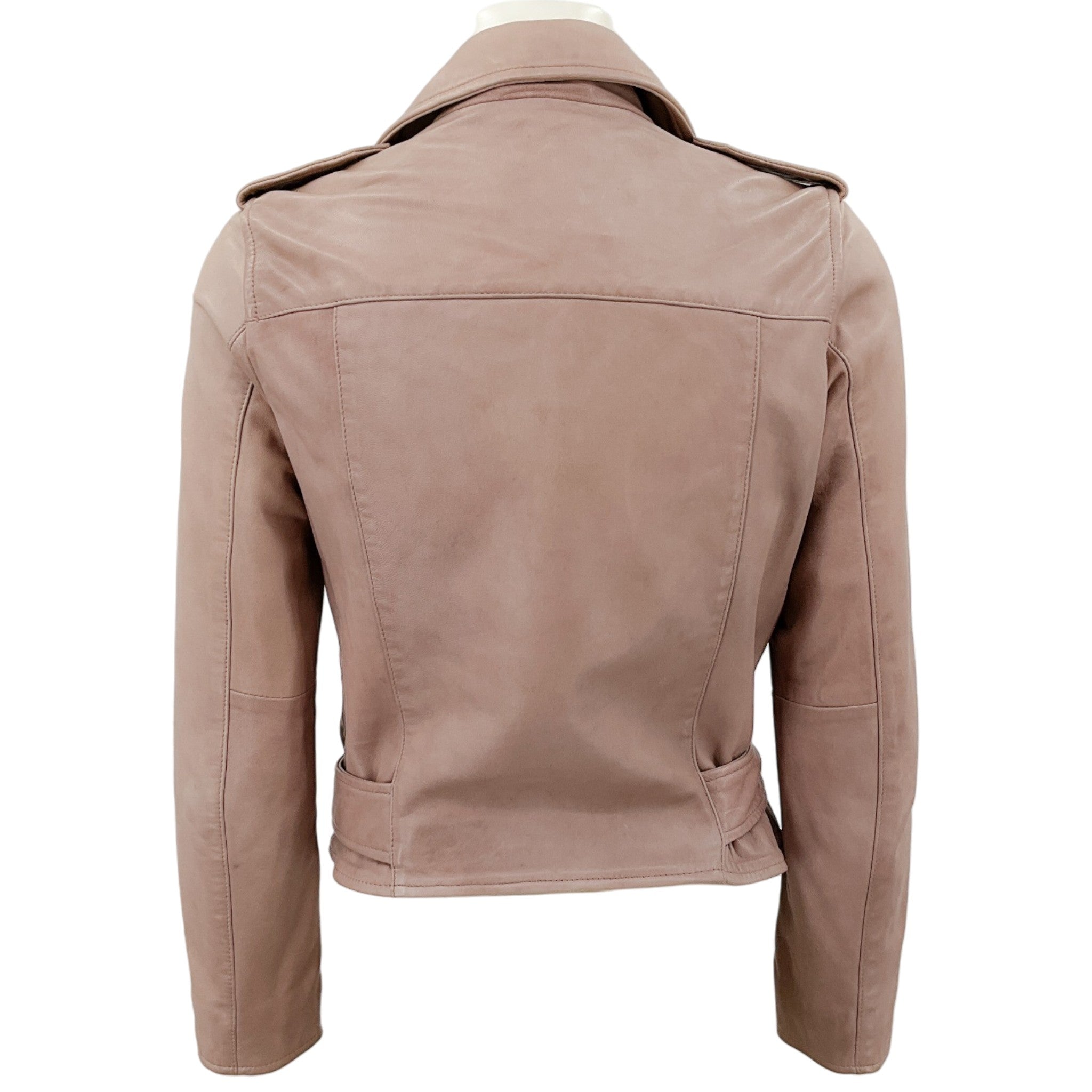 All Saints Blush Pink Leather Wyatt Zip Biker Jacket
