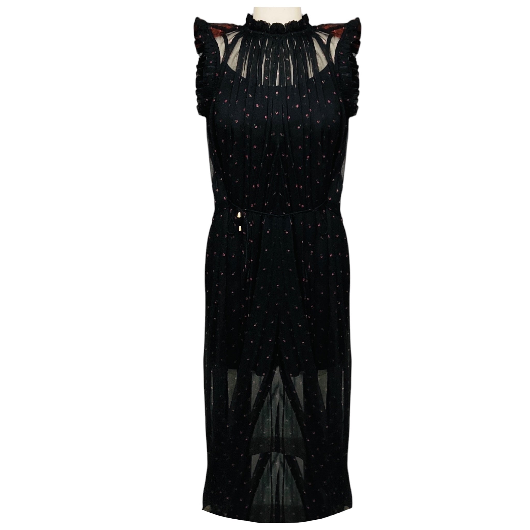 Zimmermann Black / Pink Floral Sheer Silk Chiffon Midi Dress with Slip