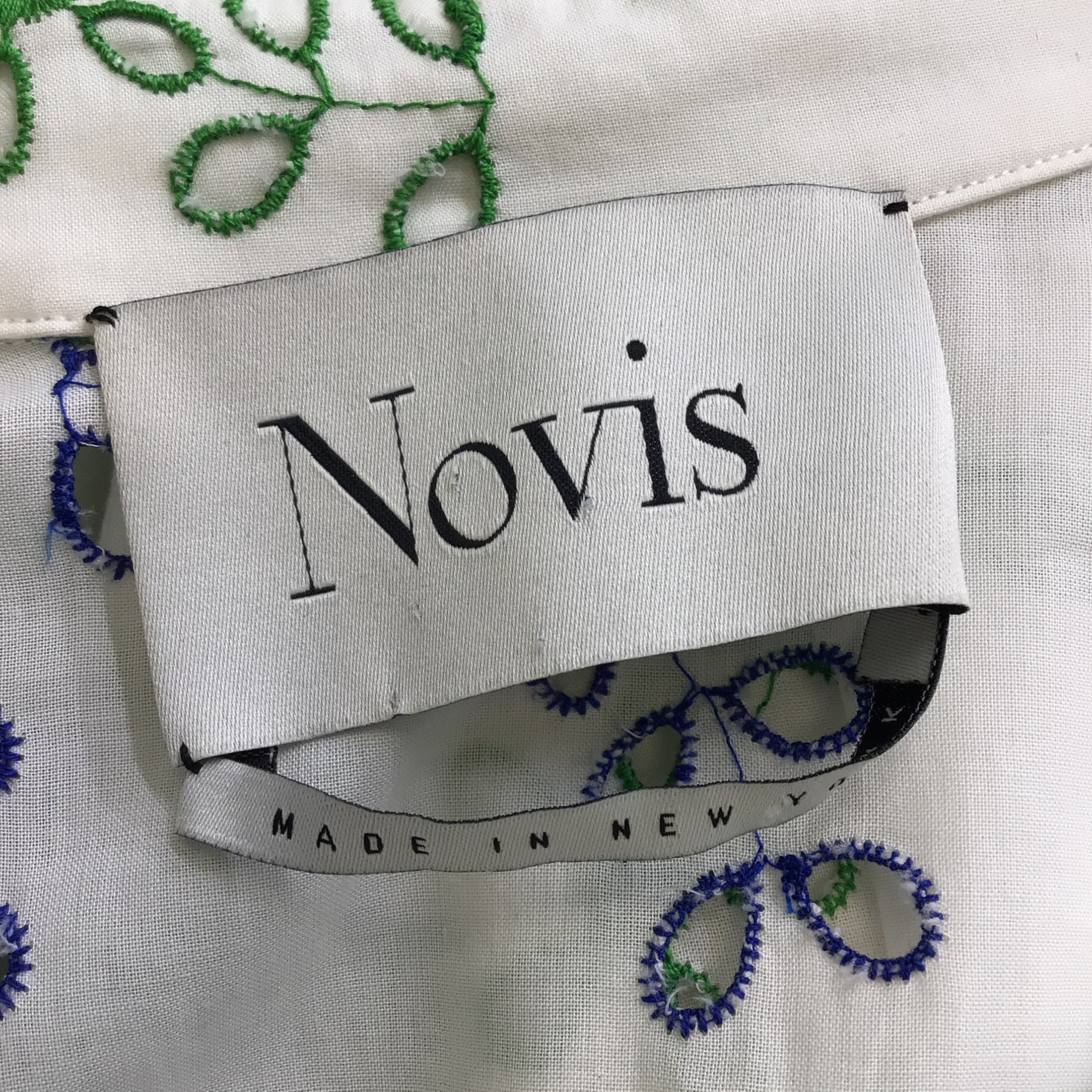 Novis White Multi Embroidered Short Sleeved Button-down Cotton Maxi Dress