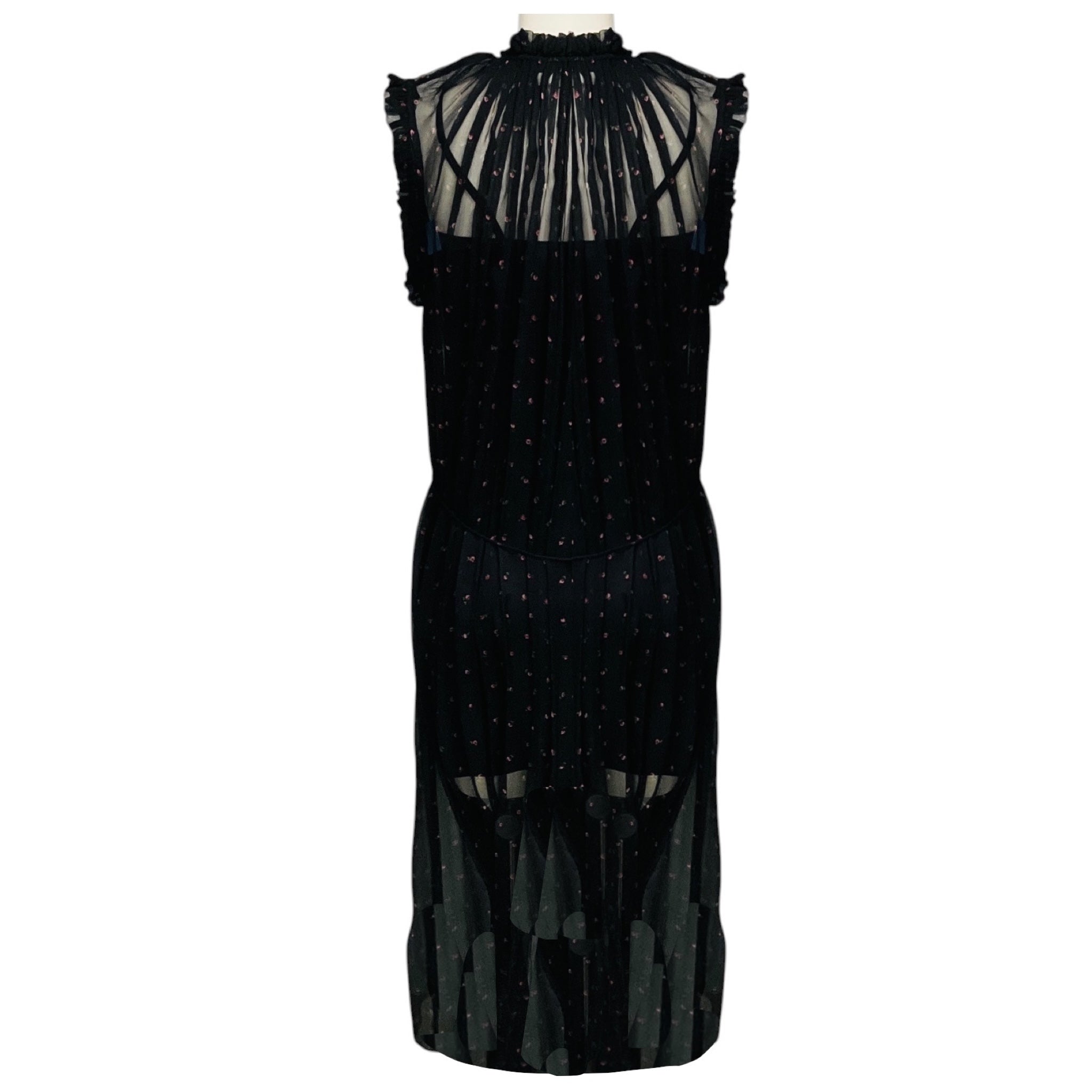 Zimmermann Black / Pink Floral Sheer Silk Chiffon Midi Dress with Slip