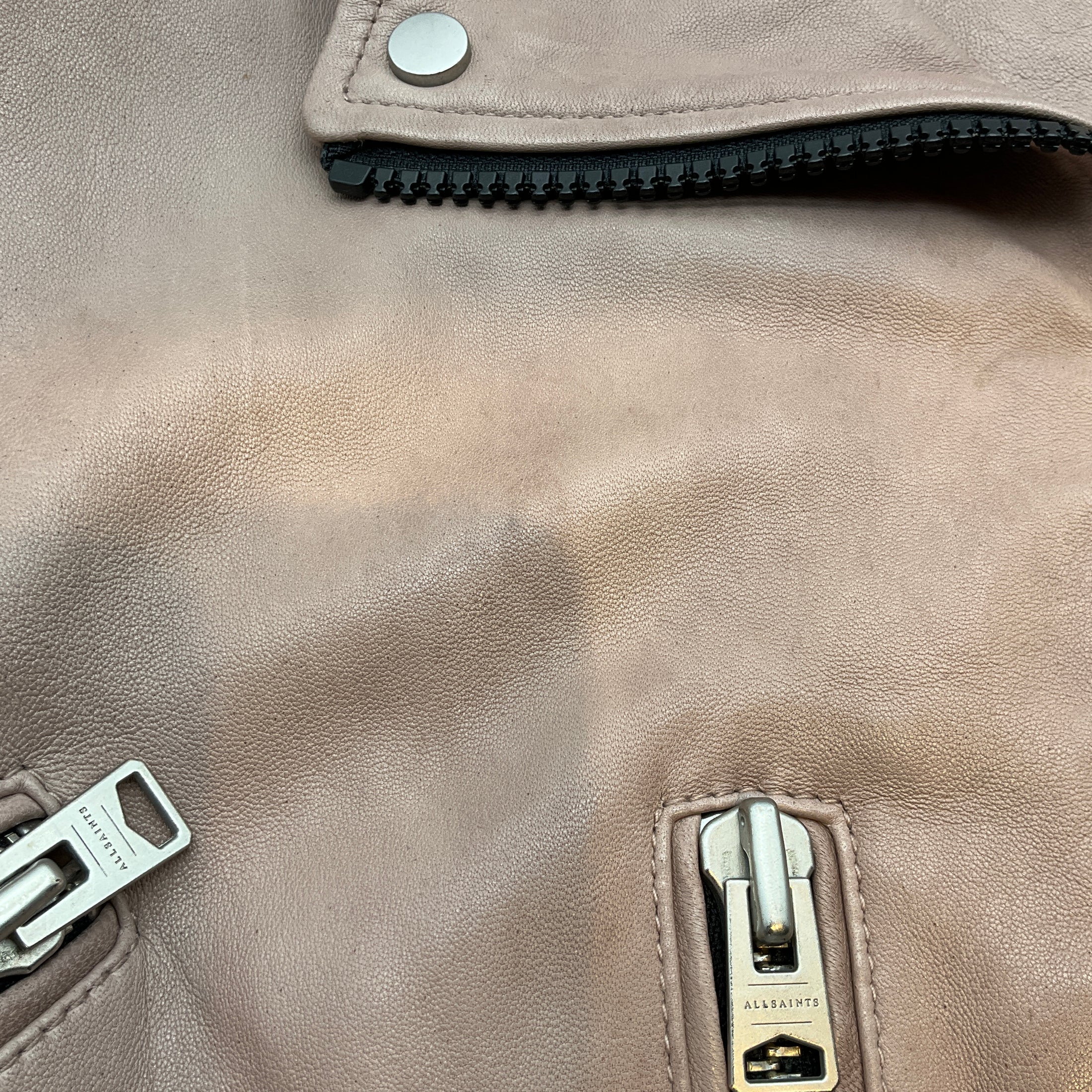 All Saints Blush Pink Leather Wyatt Zip Biker Jacket