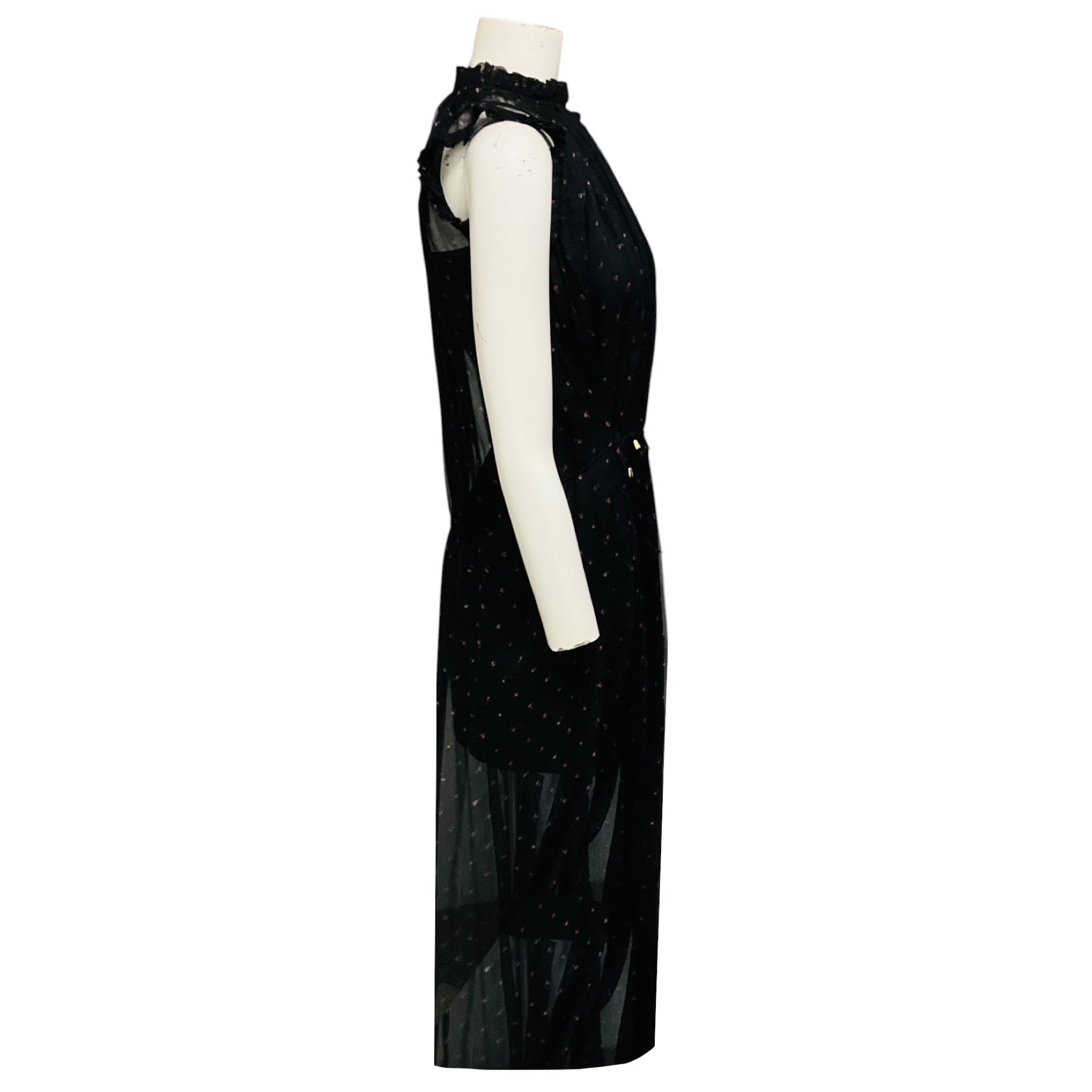 Zimmermann Black / Pink Floral Sheer Silk Chiffon Midi Dress with Slip
