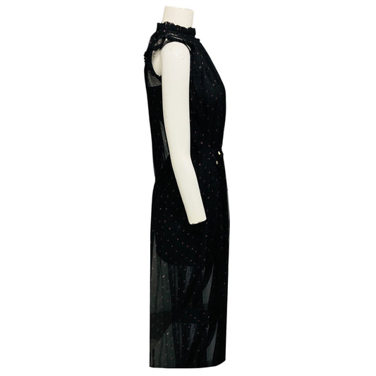 Zimmermann Black / Pink Floral Sheer Silk Chiffon Midi Dress with Slip