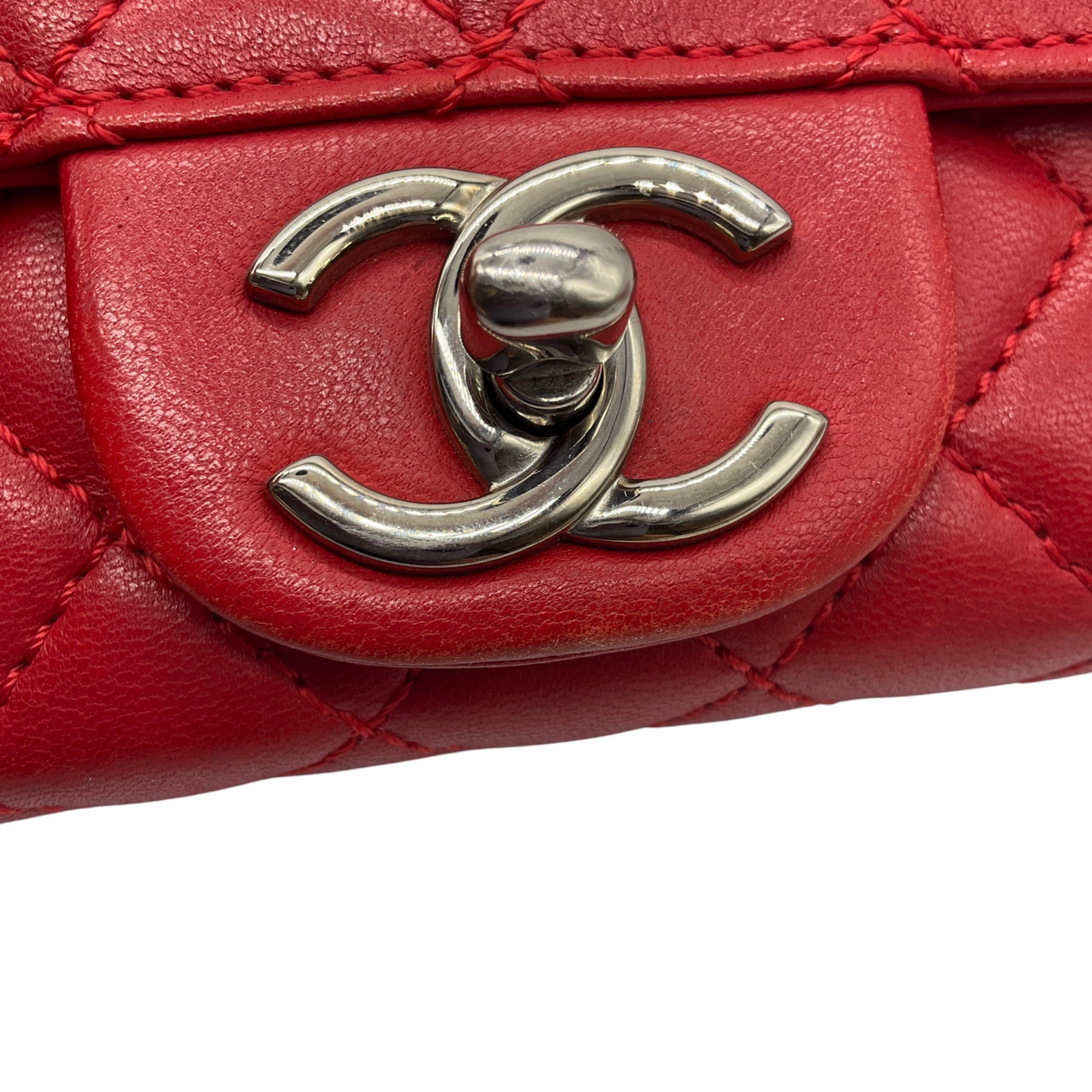Chanel Red Classic Quilted Leather Chain Strap Flap Handbag