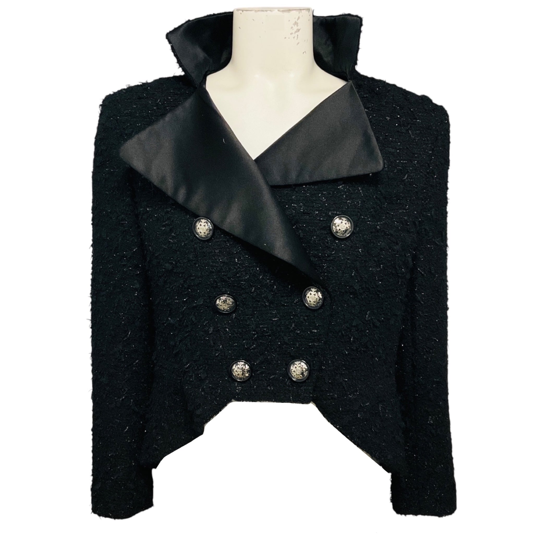 Chanel Black Wool and Alpaca Tweed Jacket with CC Logo Snowflake Buttons