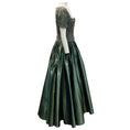 Load image into Gallery viewer, Badgley Mischka Sage Green Bead and Rhinestone Embellished Short Sleeved Square Neck Silk Taffeta Gown in Smoke
