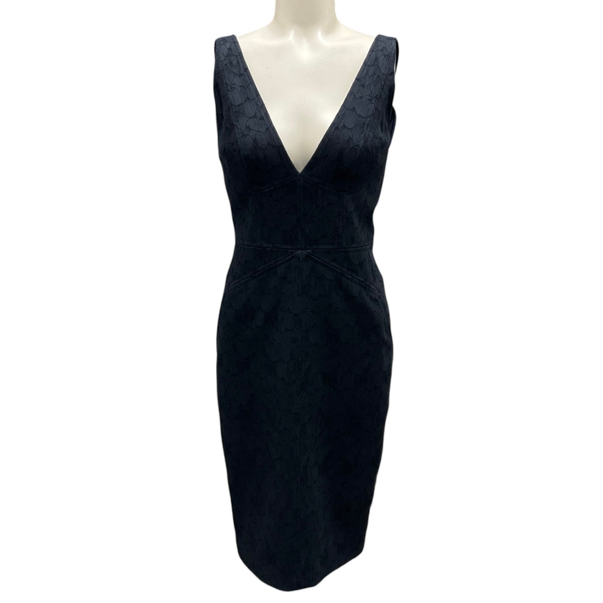 J. Mendel Navy Blue Fitted Sleeveless V-Neck Stretch Dress