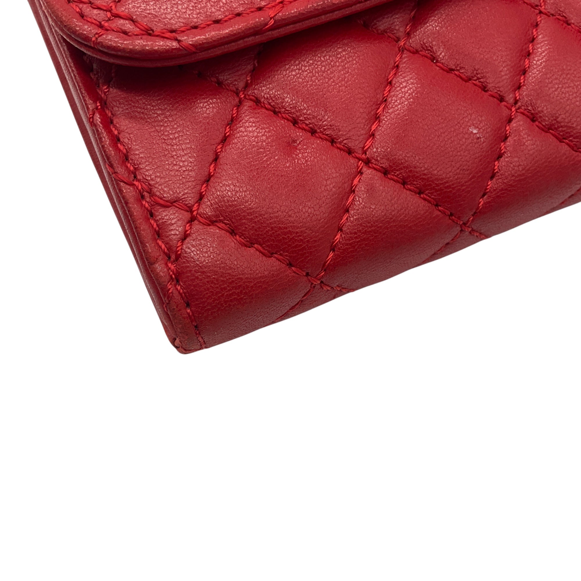 Chanel Red Classic Quilted Leather Chain Strap Flap Handbag